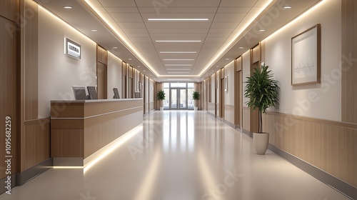 Modern office interior design corporate building digital image bright environment wide angle professionalism