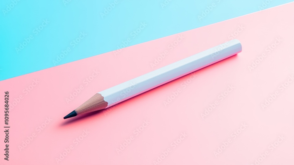White pencil on pink and blue background. White pencil on pink and blue background.