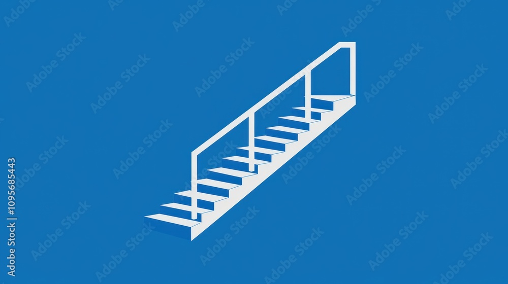 White stairs with handrail on blue. White stairs with handrail on blue.