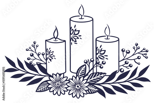 Advent silhouette candles with floral silhouette clean type premium quality vector