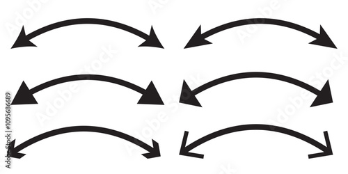 Dual sided curved arc arrow shape. Double ended arrow illustration.