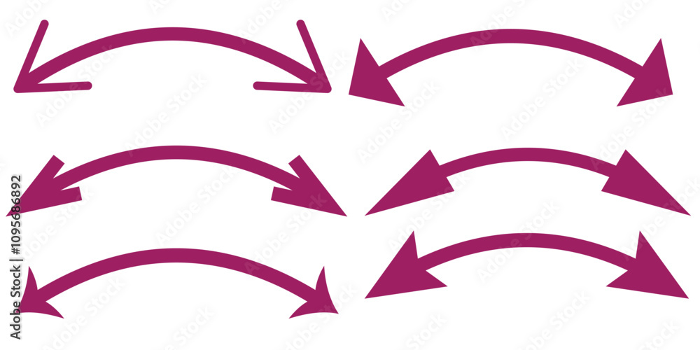 Dual arrow. Dual semi circle arrow. Vector illustration. Semicircular curved thin long double ended arrow. Black arrow Set. Dual arrow. Dual semi circle arrow. Vector illustration. Semicircular curved thin long double ended arrow. Black arrow Set.