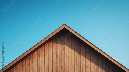 Wooden Gable Roof Against Blue Sky