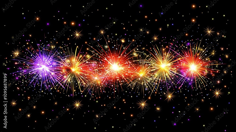 Fototapeta premium A festive New Year's celebration background featuring vibrant fireworks bursting across a dark, star-filled sky.