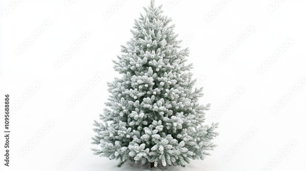 Christmas tree with a light dusting of snow, decked out in traditional decorations, on a white background Christmas tree with a light dusting of snow, decked out in traditional decorations, on a white background
