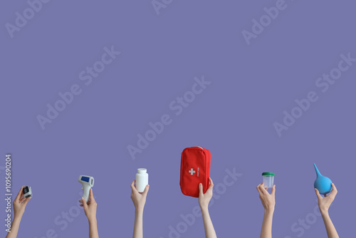 Hands with enema, first aid...