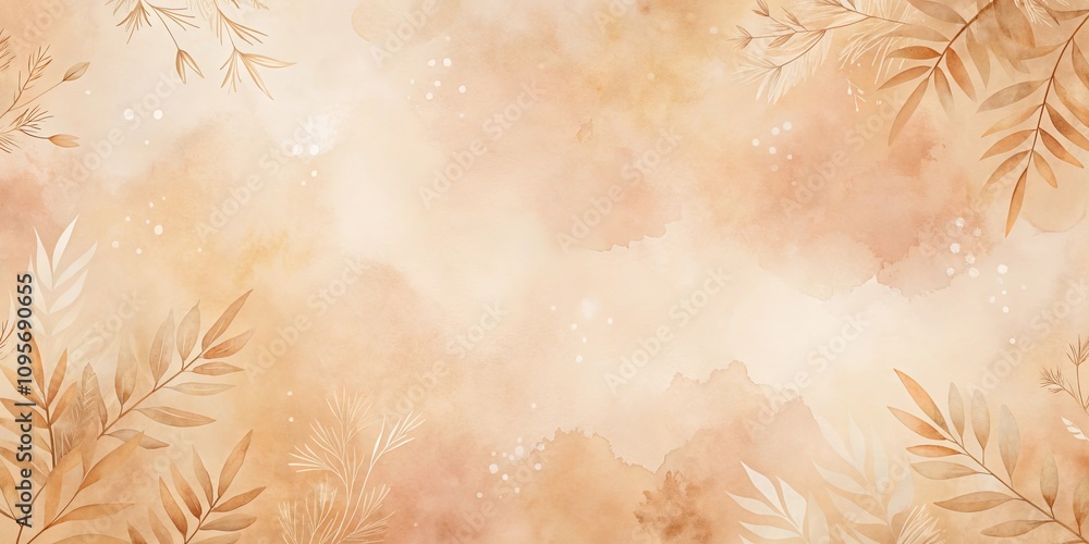 Elegant Watercolor Botanical Background with Beige and Brown Hues Elegant Watercolor Botanical Background with Beige and Brown Hues