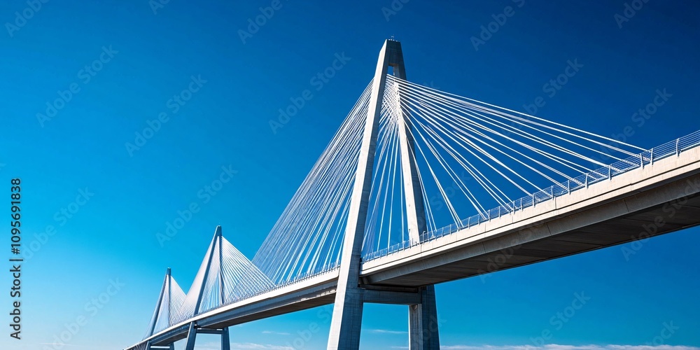 Obraz premium modern highway overpass against a vibrant blue sky with scenic white clouds.