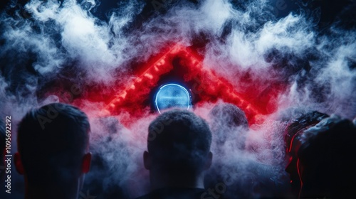 Mysterious Crowd Enveloped in Smoke and Neon Light