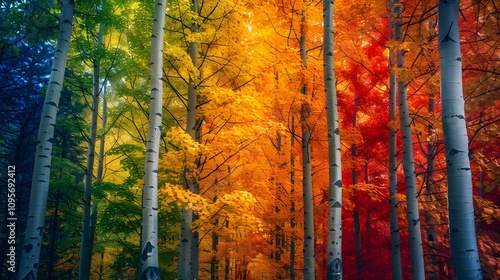 A picturesque forest in autumn, showcasing a spectrum of colorful leaves.