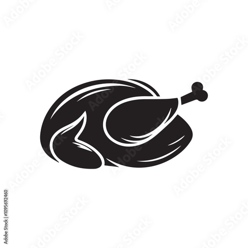 Minimalist roasted turkey silhouette. Roasted turkey icon vector.