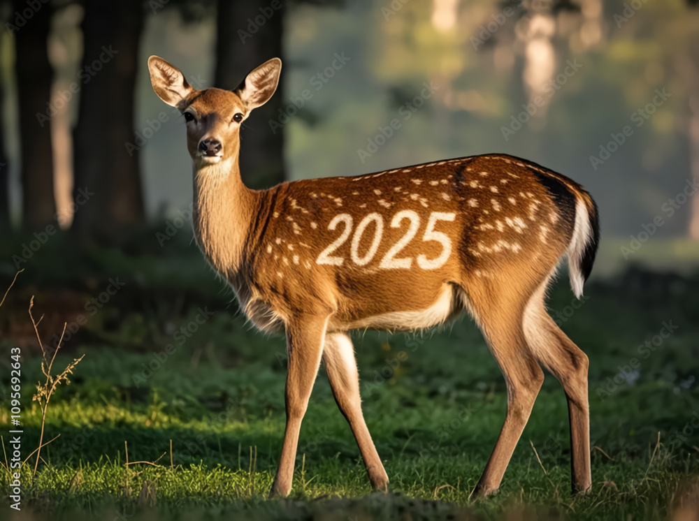 A beautiful deer with shiny fur, with the number A beautiful deer with shiny fur, with the number
