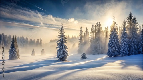 Wallpaper Mural Serene Winter Sunrise in a Snow-Covered Forest with Majestic Evergreens Torontodigital.ca