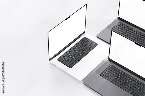 Modern laptop notebook mockup with blank screen isolated on white background