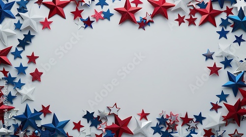 A decorative border of red, white, and blue stars on a plain background, ideal for patriotic themes or celebrations. photo