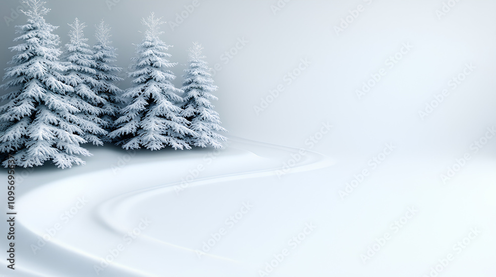 Fototapeta premium Winter Christmas Scenic Landscape with Snow-Covered Fir-Trees