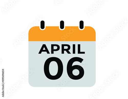 6 April calendar vector. Flat vector daily calendar icon. calendar icon vector.1 April Calendar Day or Calendar Date for Deadlines or Appointment