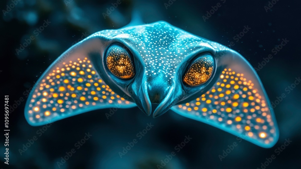 Bioluminescent Deep Sea Ray Close-Up of a Fantastic Underwater Creature Bioluminescent Deep Sea Ray Close-Up of a Fantastic Underwater Creature