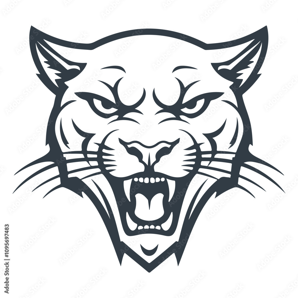 Cougar head woodcut style drawing vector Cougar head woodcut style drawing vector