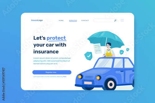 Car auto insurance illustration on landing page design