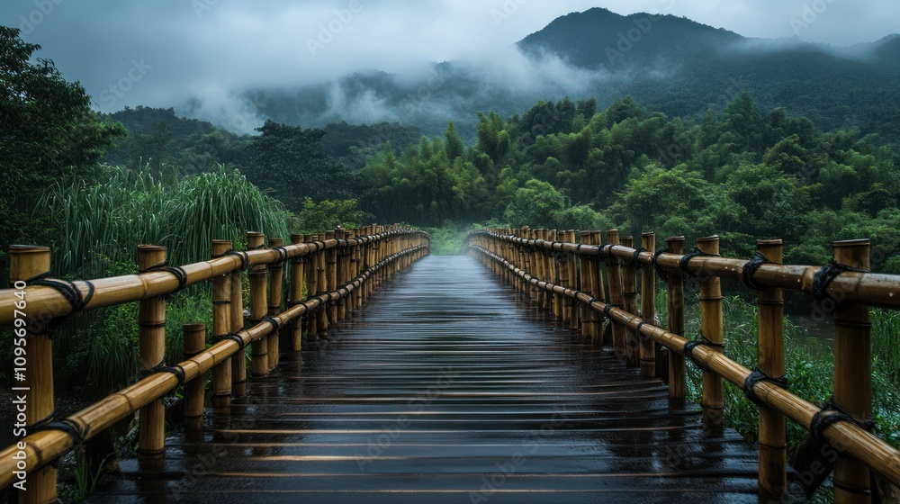 Misty bamboo bridge. Misty bamboo bridge.
