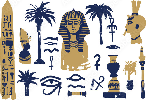 Ancient Egypt Mythology Pharaoh Vector Illustration Set