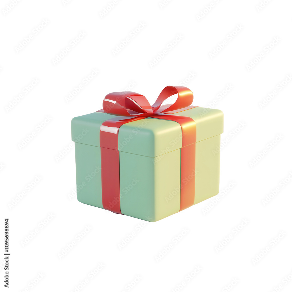 A Light Green Gift Box With Red Ribbon Bow A Light Green Gift Box With Red Ribbon Bow