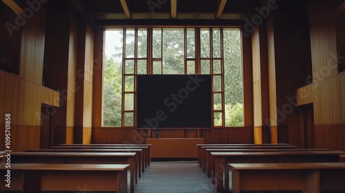 Wallpaper Mural Modern Classroom Interior with Wooden Elements and High Windows Torontodigital.ca