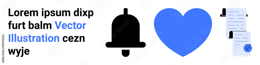 Notification bell, large blue heart, and checklist documents. Ideal for web design, app interfaces, presentations, infographics, marketing materials, social media, animation projects. Landing page Notification bell, large blue heart, and checklist documents. Ideal for web design, app interfaces, presentations, infographics, marketing materials, social media, animation projects. Landing page