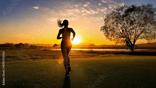 夕日の中を走るランナー