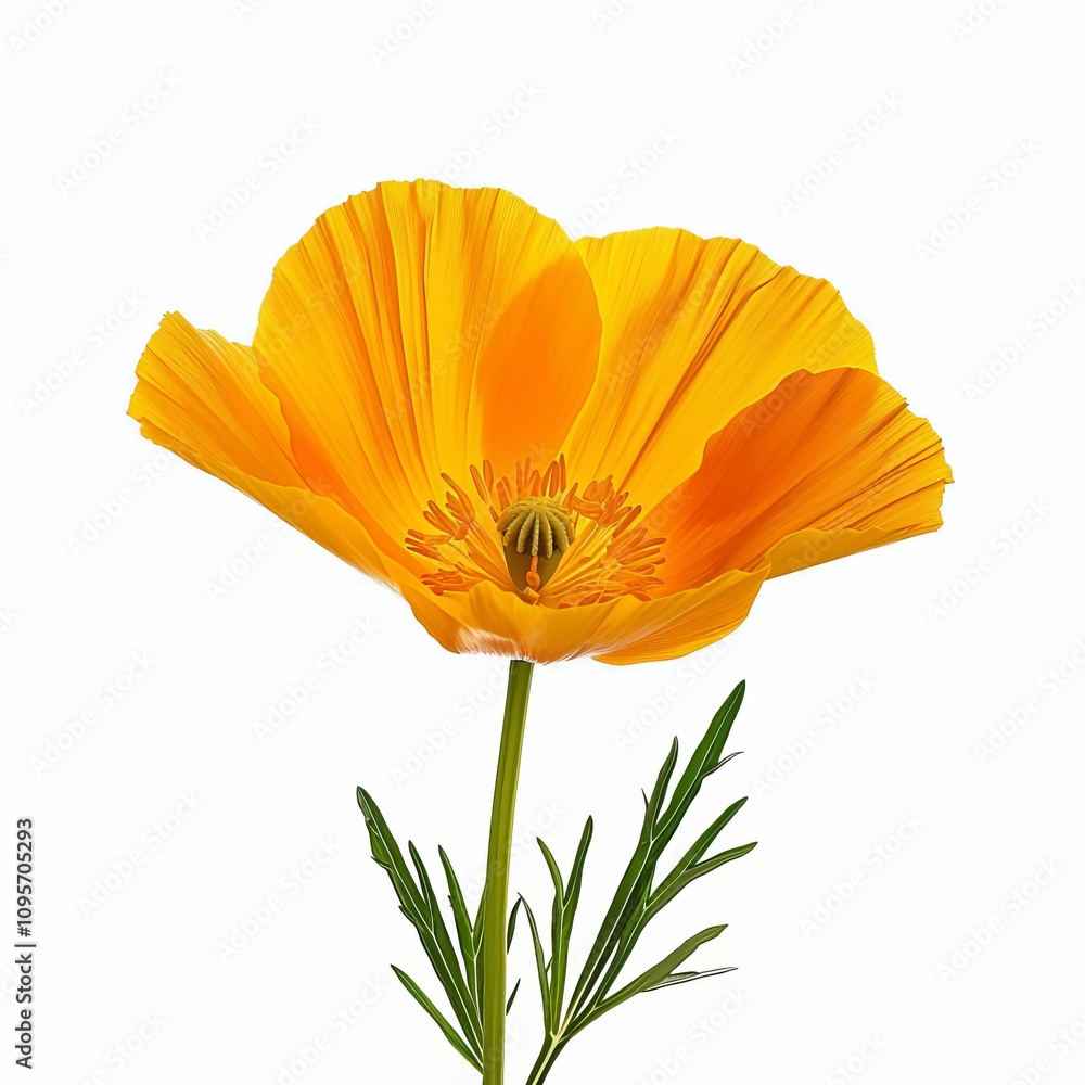 California Poppy Isolated on White Background. Beautiful California Poppy Flower California Poppy Isolated on White Background. Beautiful California Poppy Flower