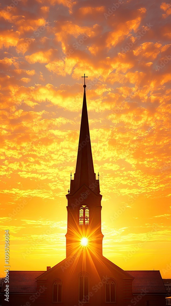 Obraz premium Church silhouette at sunset with colorful sky.