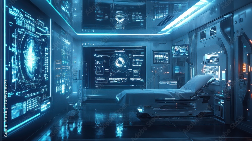 Fototapeta premium A futuristic medical bay with advanced technology and a diagnostic interface.