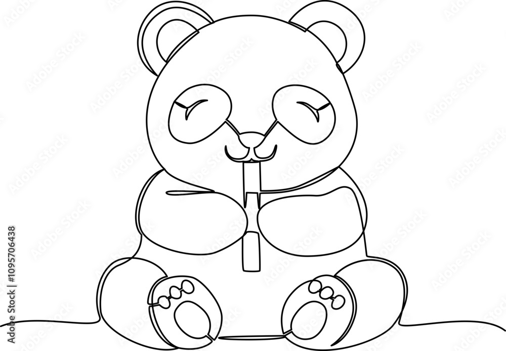 Panda Eating Bamboo One Line Art Vector Panda Eating Bamboo One Line Art Vector
