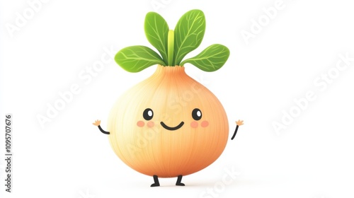 Cute Cartoon Onion Character with Happy Expression