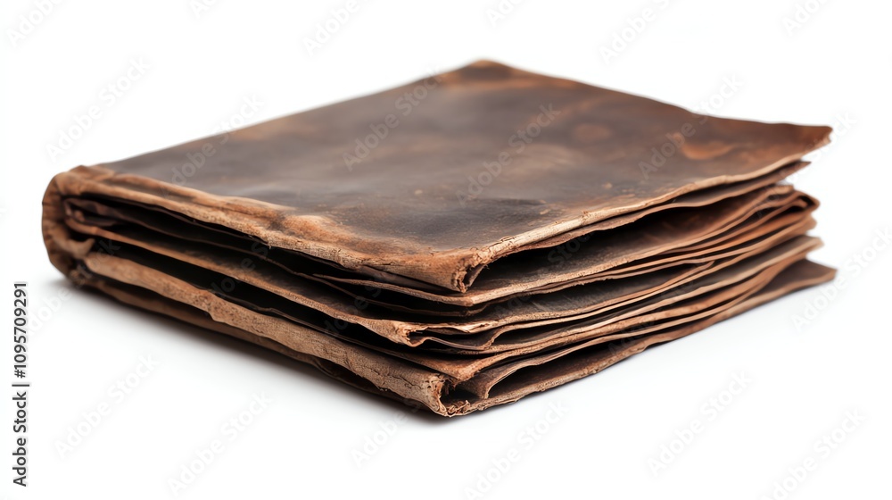 Old leather-bound book with worn edges, isolated on white background. Old leather-bound book with worn edges, isolated on white background.
