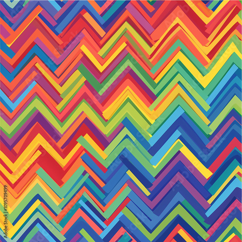 Vibrant multicolored zigzag pattern featuring bright shades of red, blue, green, yellow, and orange, creating a dynamic and lively visual.