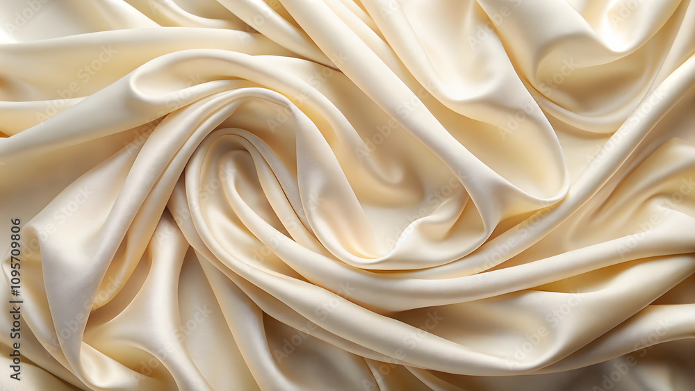 Obraz premium Smooth cream satin fabric with elegant draping and soft texture, perfect for luxurious designs and backgrounds