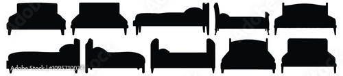 Bed silhouettes set, furniture pack of vector silhouette design, isolated background.