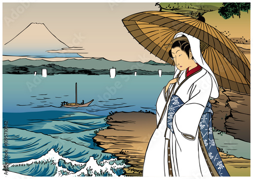 海を見ている女性