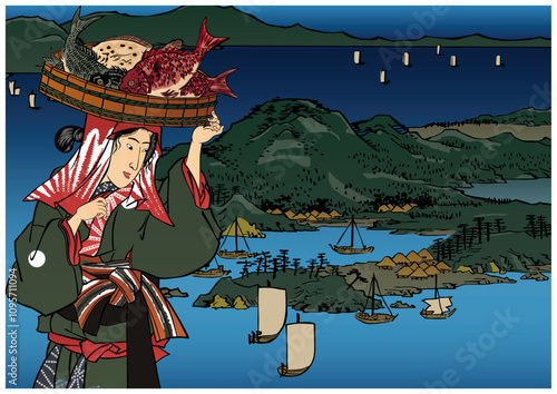 魚を運ぶ女性