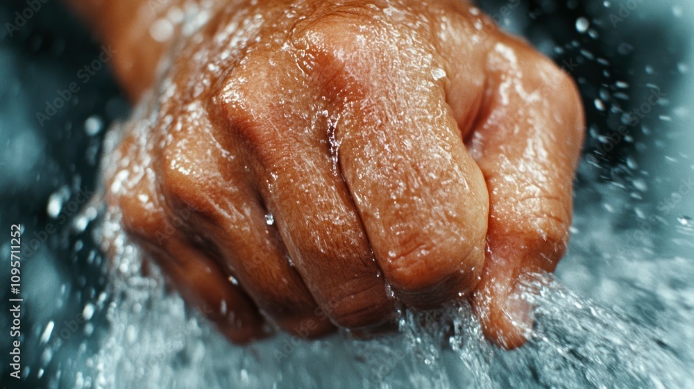 Hand Under Running Water, Close-up of Wet Skin Texture Hand Under Running Water, Close-up of Wet Skin Texture