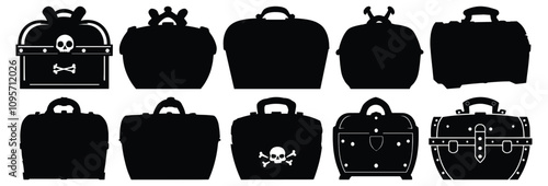 Treasure pirate silhouette set vector design big pack of chest illustration and icon