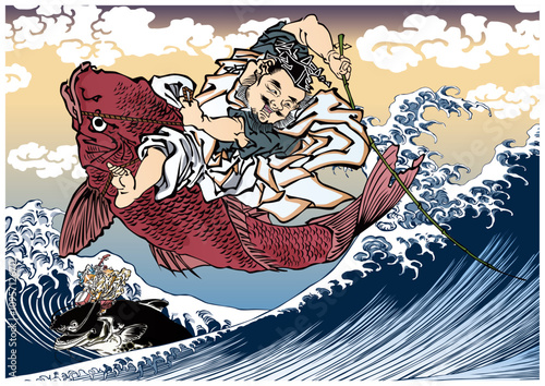 魚にのっている七福神