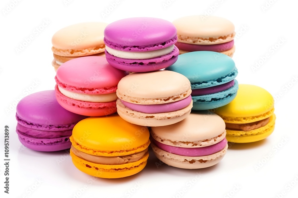 Fototapeta premium Pink macaroons in a white background.