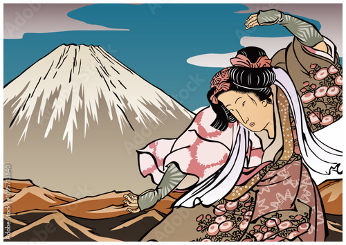 富士山と踊る女性