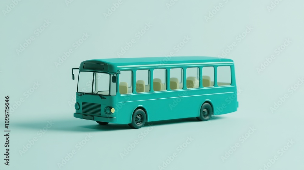 A teal-colored toy bus with a simple design and visible seats, set against a light background. A teal-colored toy bus with a simple design and visible seats, set against a light background.