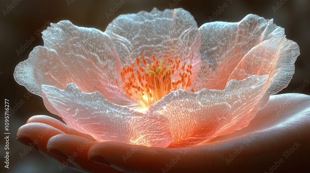 Glowing Flower in Hand Nature Beauty Serenity Peace Glowing Flower in Hand Nature Beauty Serenity Peace