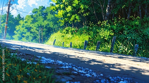 Vibrant Abstract Anime Road with Fresh Colors
