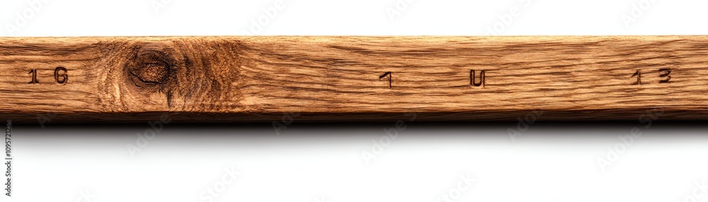 Wooden ruler with engraved markings on a white isolated background. Wooden ruler with engraved markings on a white isolated background.